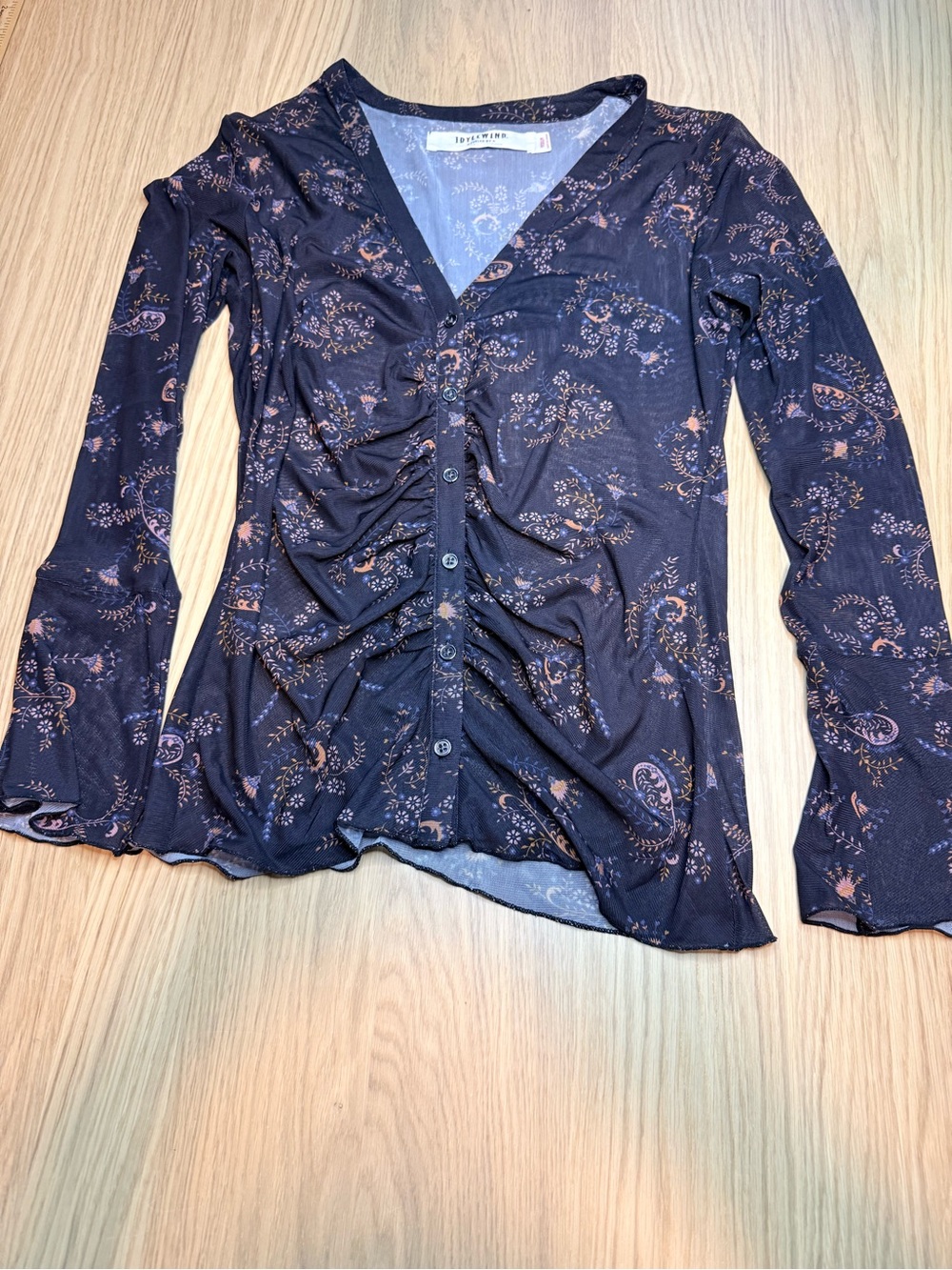 IDYLLWIND Miranda Lambert V Neck Paisley Bell Sleeves Button DownSheer Size M - Picture 8 of 14
